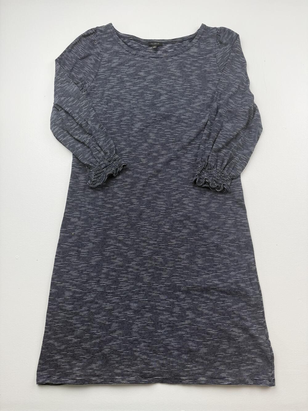 Talbots Dress Womens Large Blue Stripe Knit Shift T Shirt 3/4 Smocked Puff Cuff